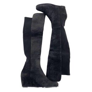 Stuart Weitzman Black Suede Wedge Heeled Boots | High Heel